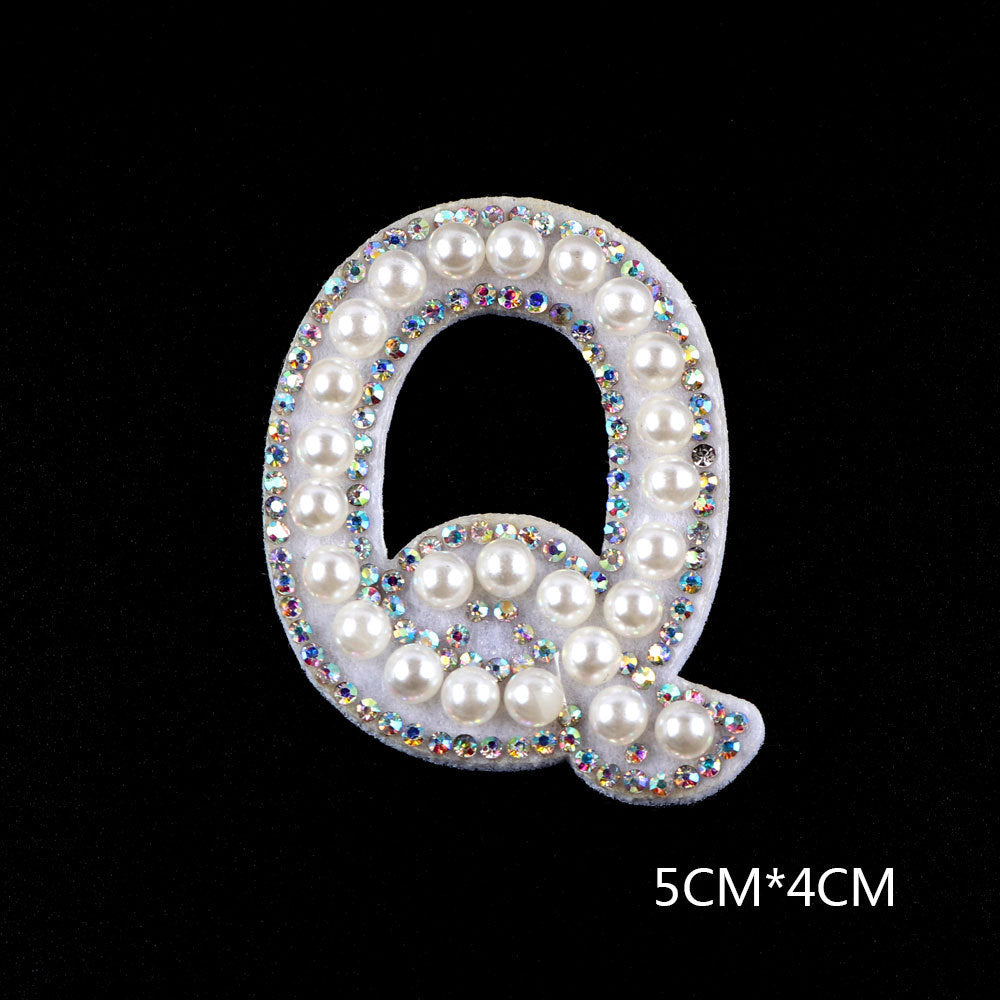 Pearl Rhinestone Cloth Sticker-Letter A-White-2 Pack
