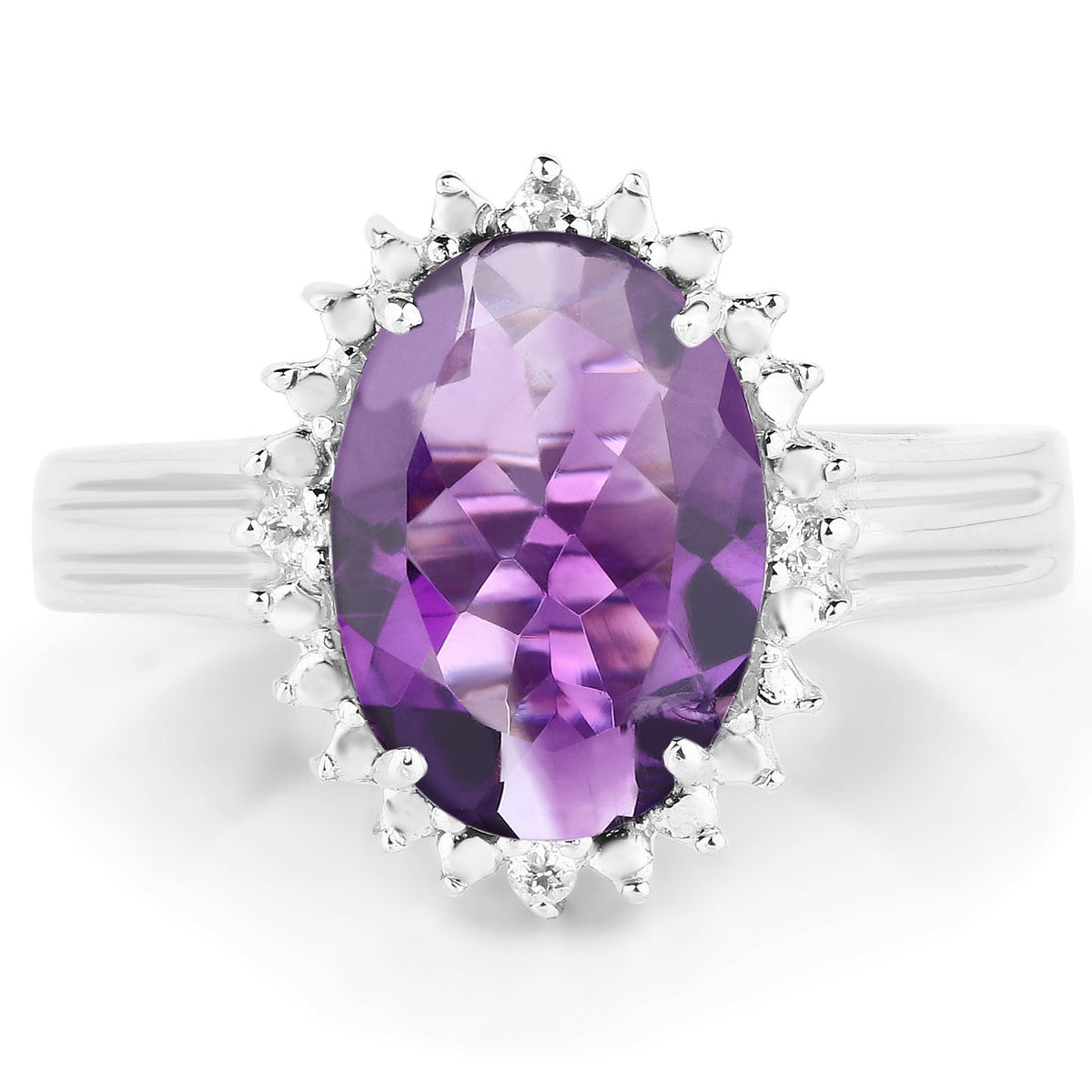 4.99 Carat Genuine Amethyst and White Topaz .925 Sterling Silver Ring