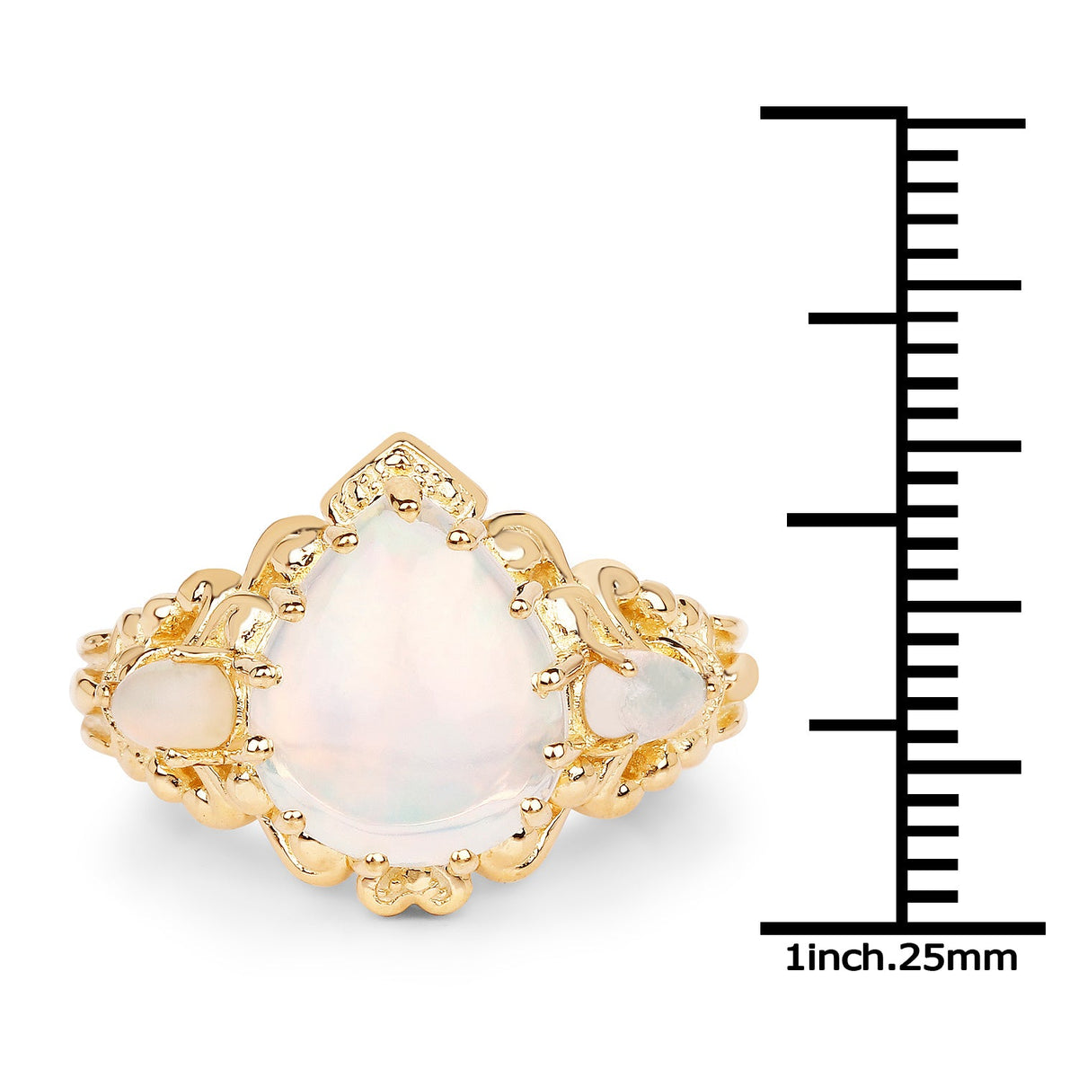 14K Yellow Gold Plated 3.26 Carat Genuine Ethiopian Opal .925 Sterling Silver Ring