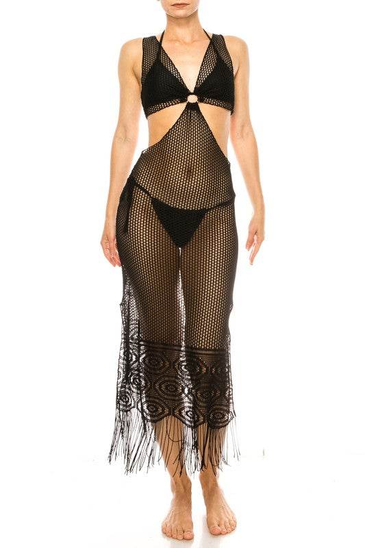 Relaxing Crochet with Tinsel Bottom Mid Cutout Cover Up