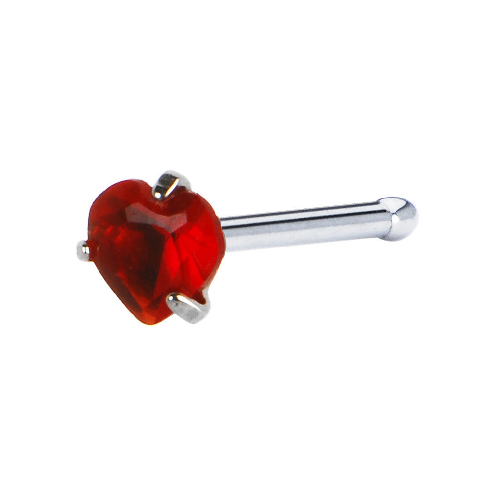 20G L. Siam Heart Cubic Zirconia Nose Bone
