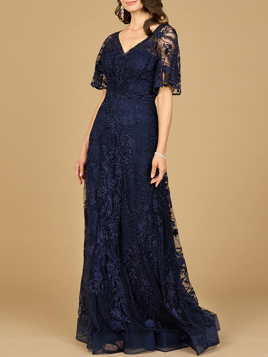Elegant Cape Sleeve A-line Gown