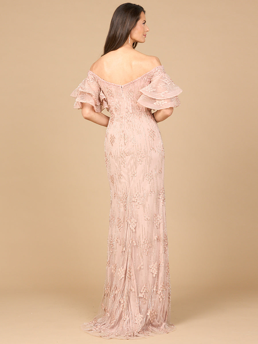 Off Shoulder Mermaid Gown with Tiered Sleeves