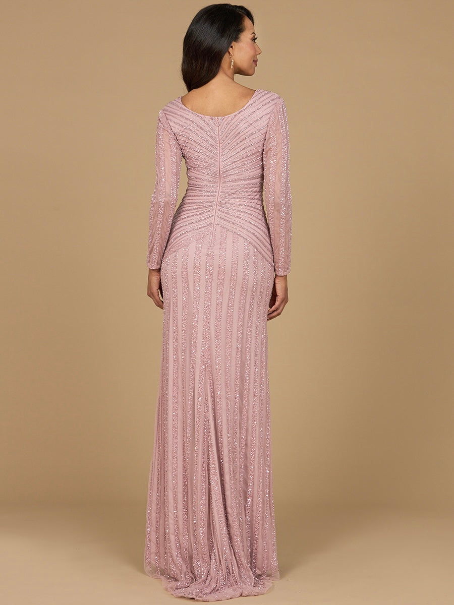 Long Sleeve Linear Beaded Gown