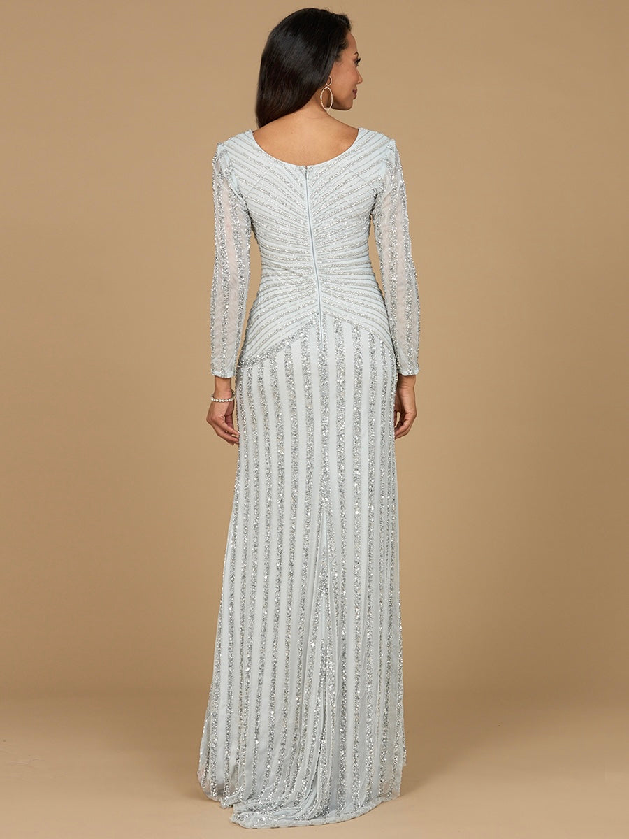 Long Sleeve Linear Beaded Gown