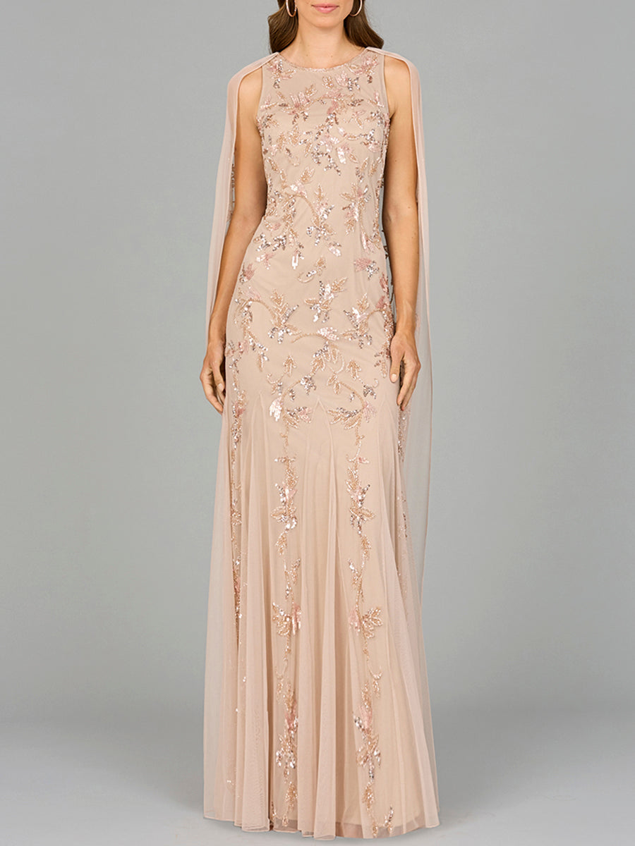 Mermaid Beaded Dress with Long Cape - OUTLET