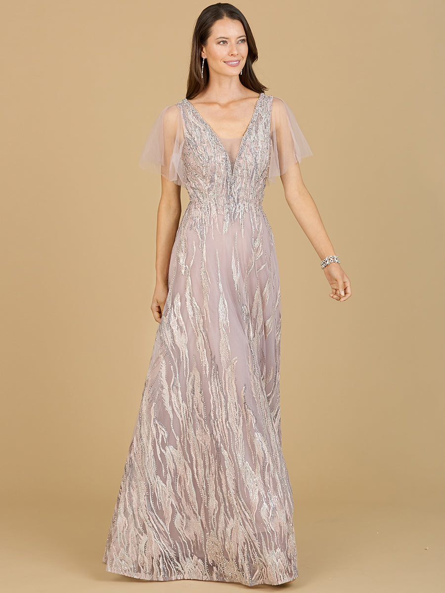 Cape Sleeve V-Neck Gown  - OUTLET