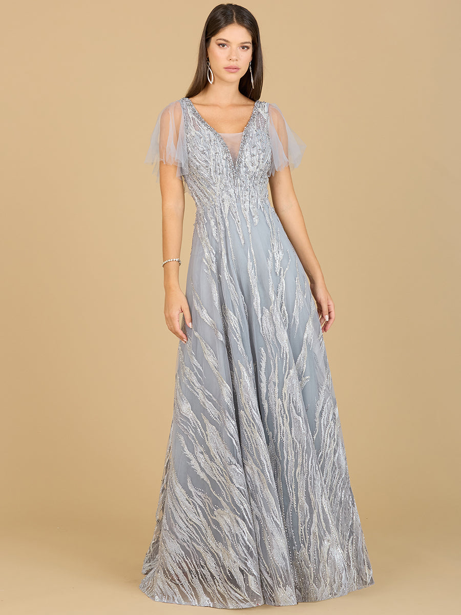 Cape Sleeve V-Neck Gown  - OUTLET
