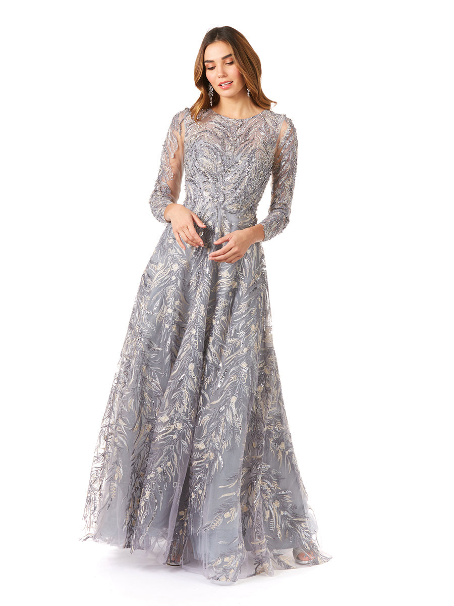 High Neck, Long Sleeve Ball Gown