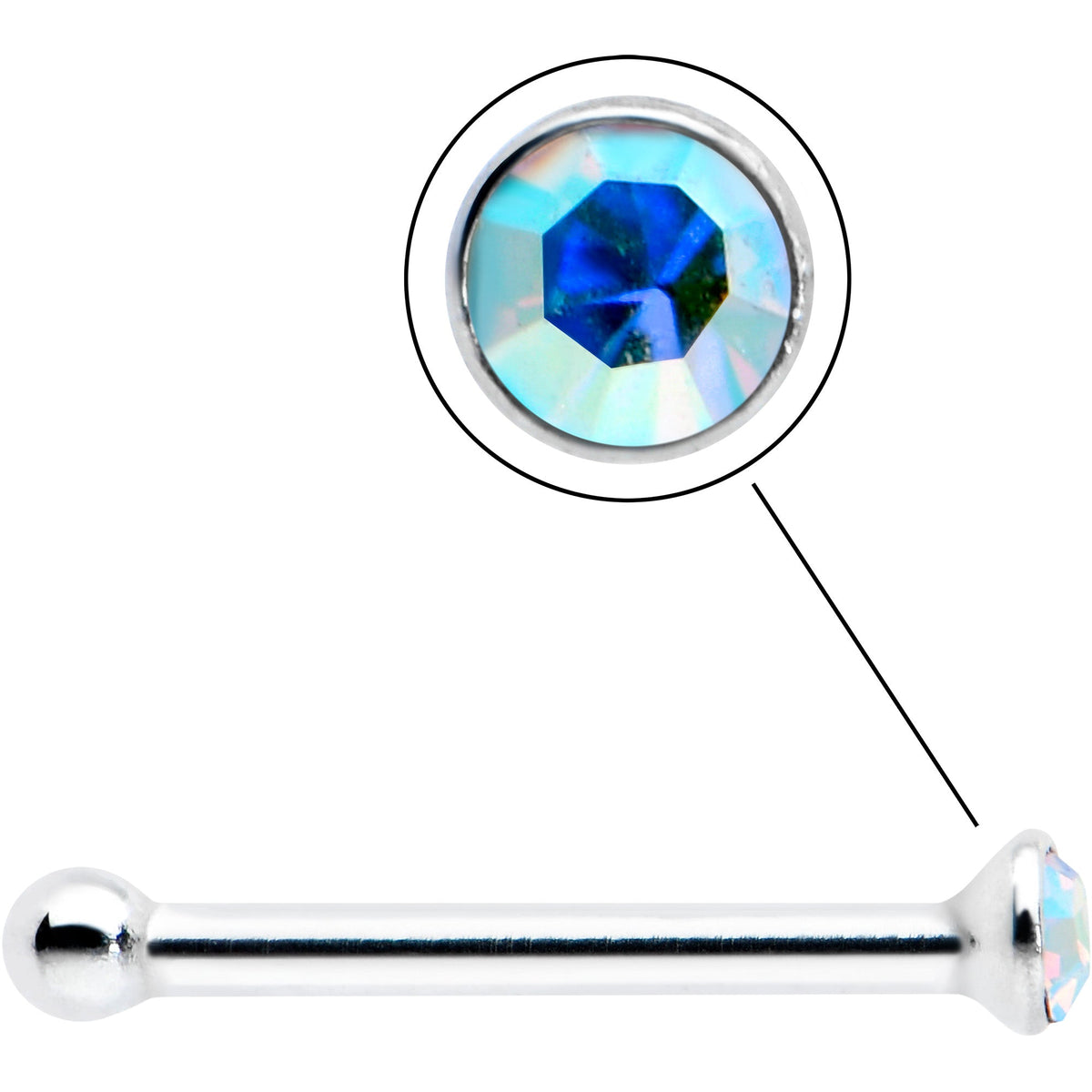Sterling Silver 1.2mm Aurora Nose Bone Created with Crystals
