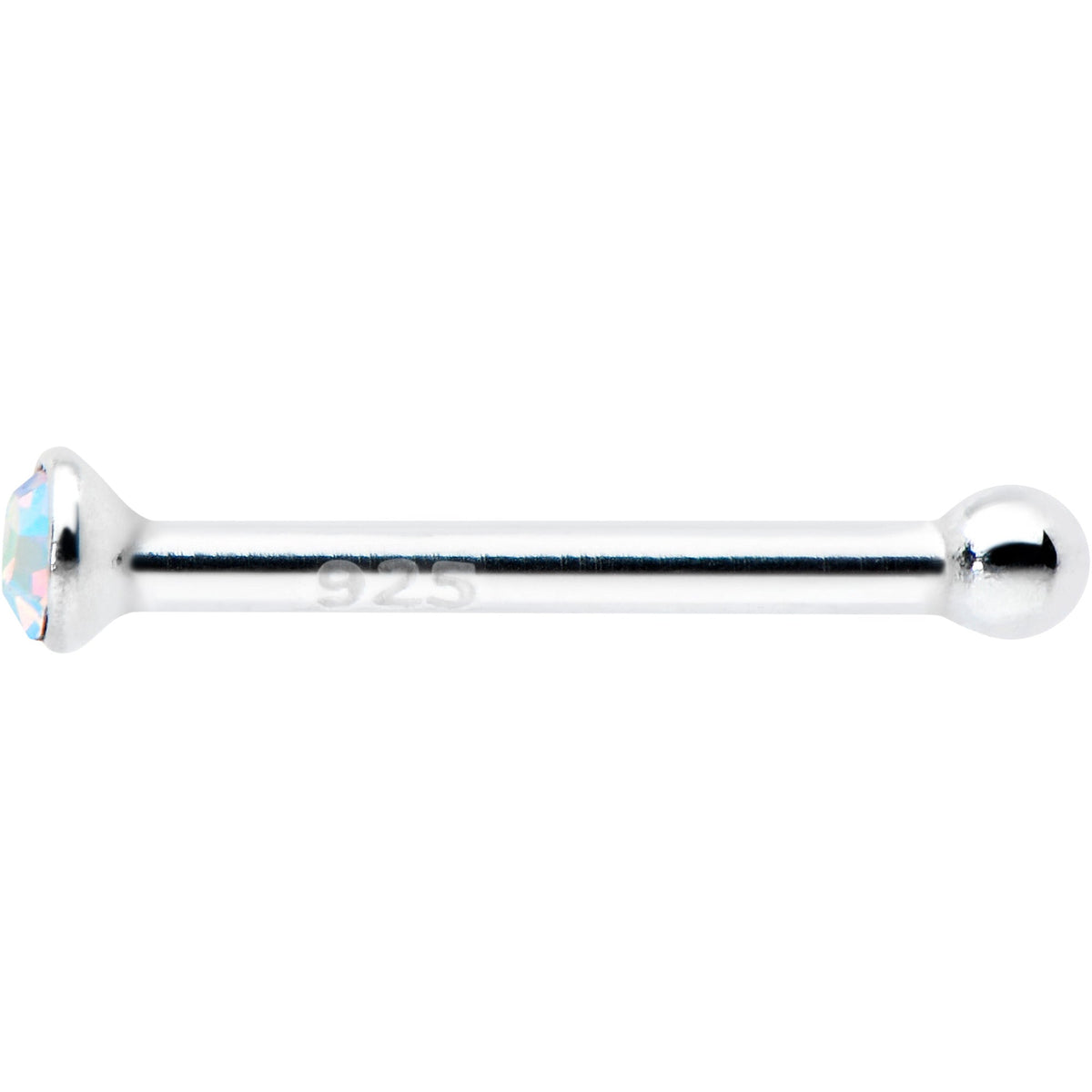 Sterling Silver 1.2mm Aurora Nose Bone Created with Crystals