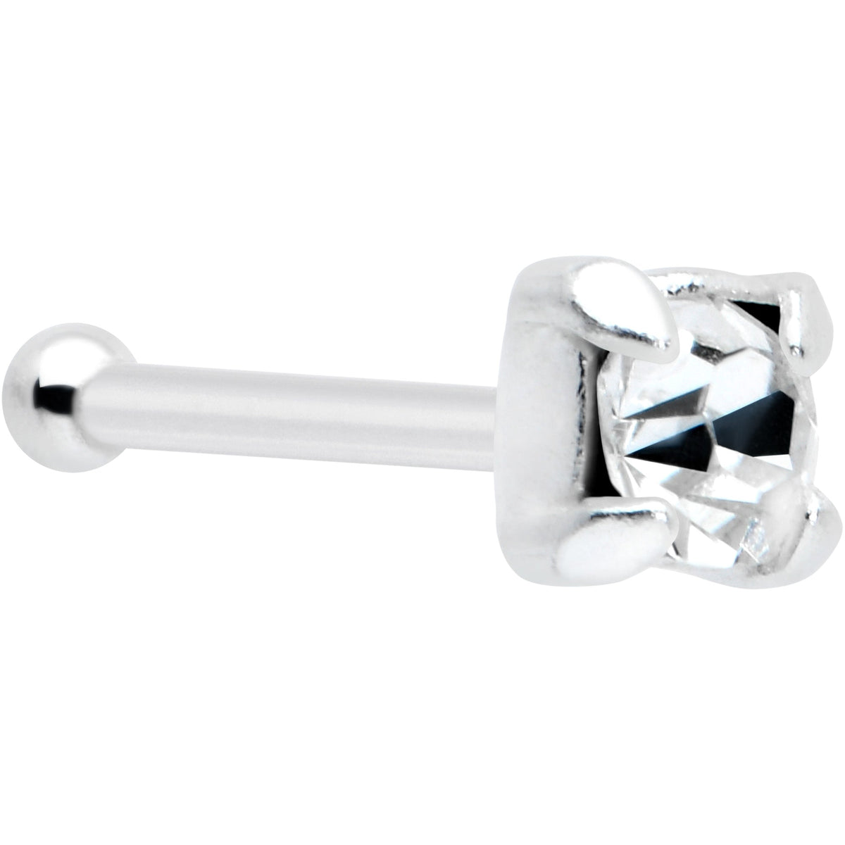 Sterling Silver 2mm Clear Nose Bone Created with Crystals