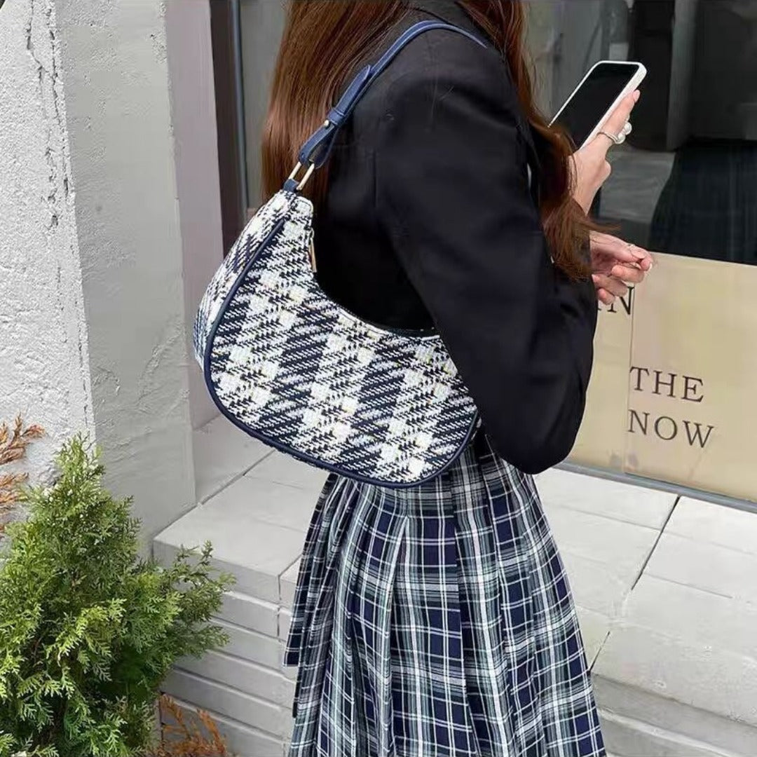 Designer women's bag summer, fashionable versatile plaid hobo bag small, crescent underarm handbag, small shoulder purse for women