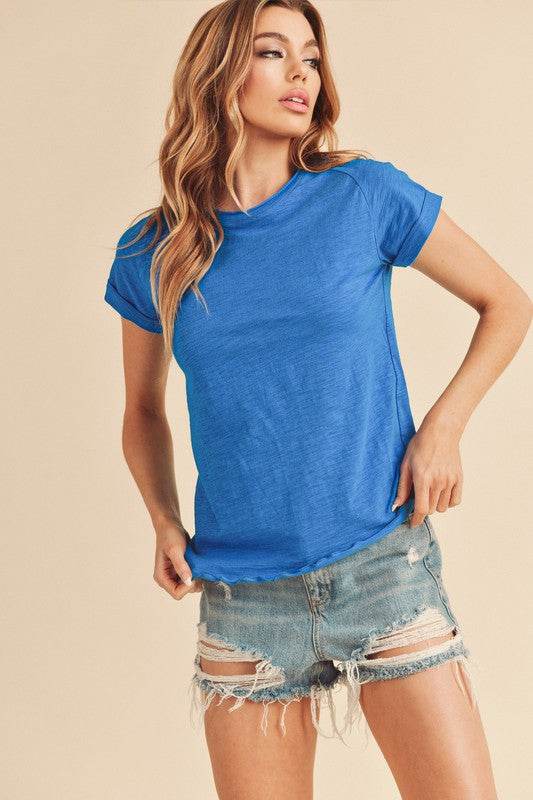 Aemi + Co Lettuce Edge Round Neck Short Sleeve T-Shirt
