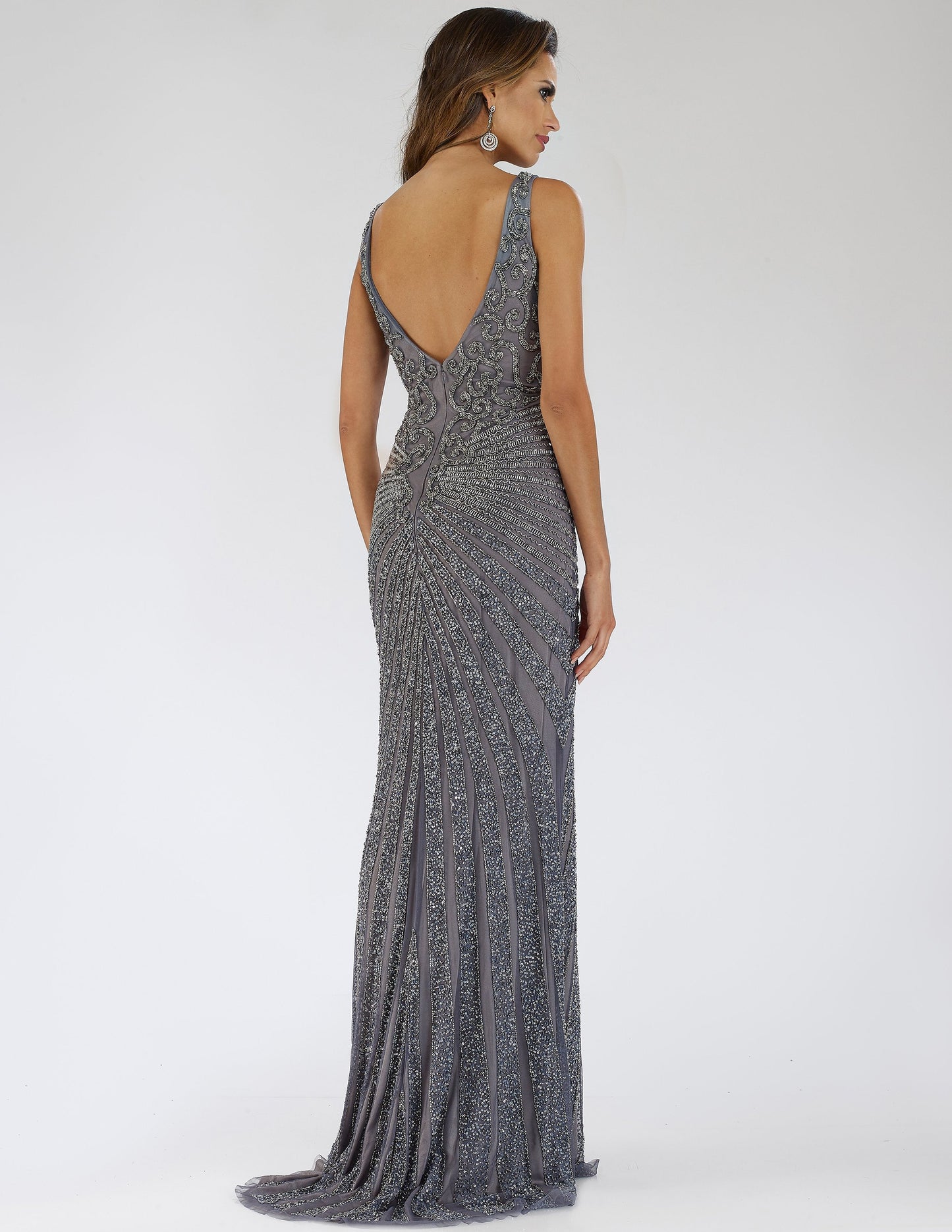 Lara 29528 - Thigh High Slit Beaded Gown
