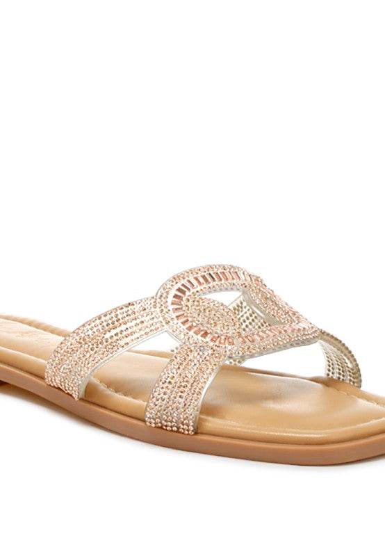Minople Rhinestones Embellished Flat Sandals