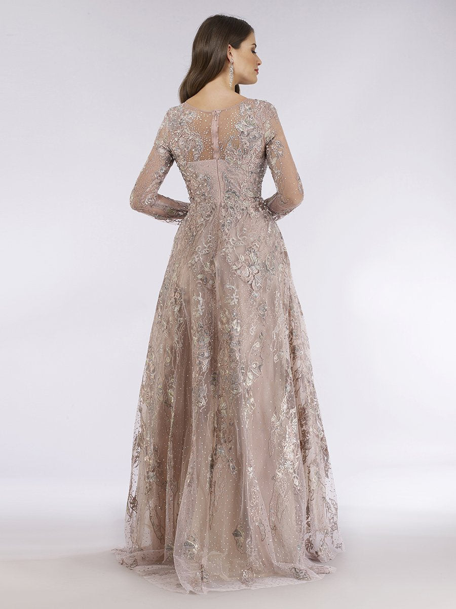 Lara 29618 - Beaded Long Sleeve A-line Dress
