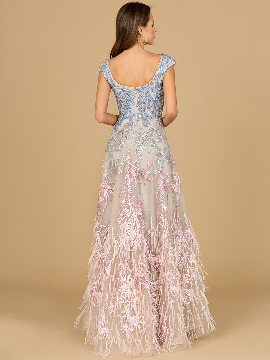 Cap Sleeves Feather Detail Ballgown