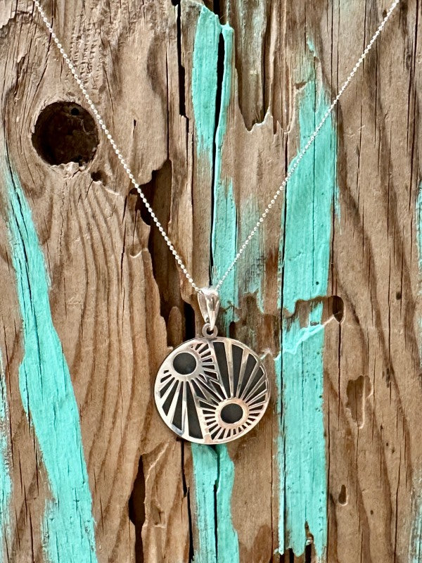 Oxidized Sunrise Pendant Sterling Silver Necklace