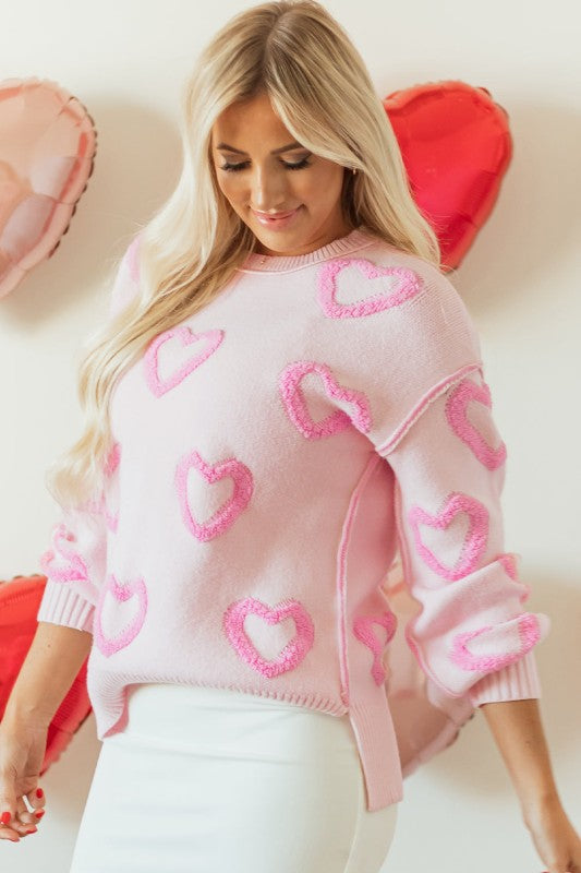 Valentine Heart Bubble Sleeve Baggy Sweater