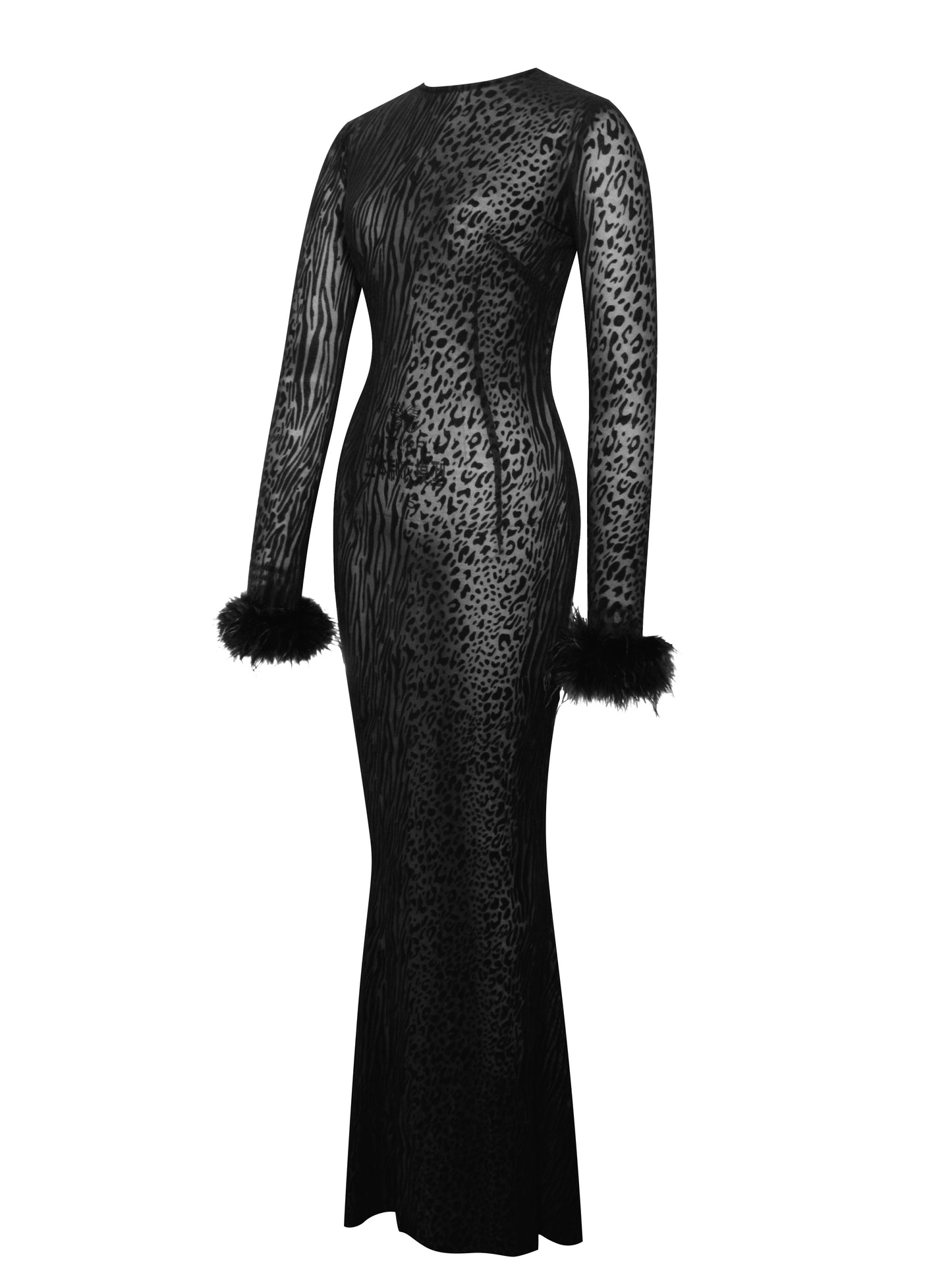 Patricia Black Leopard Burnout Velvet Mesh Backless Maxi Dress