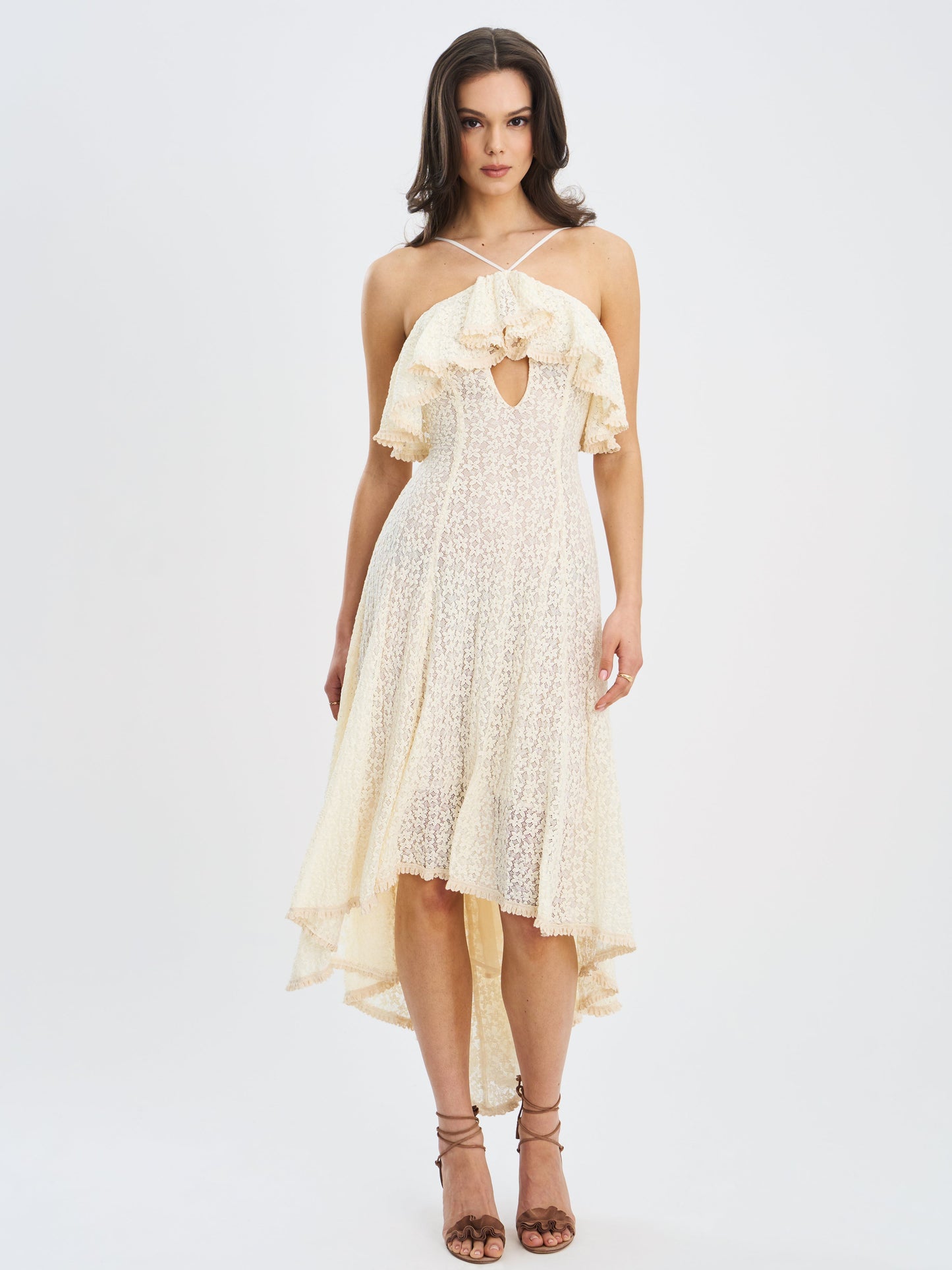 Idra Lace Trim Sleeveless Crochet Midi Trailing Dress