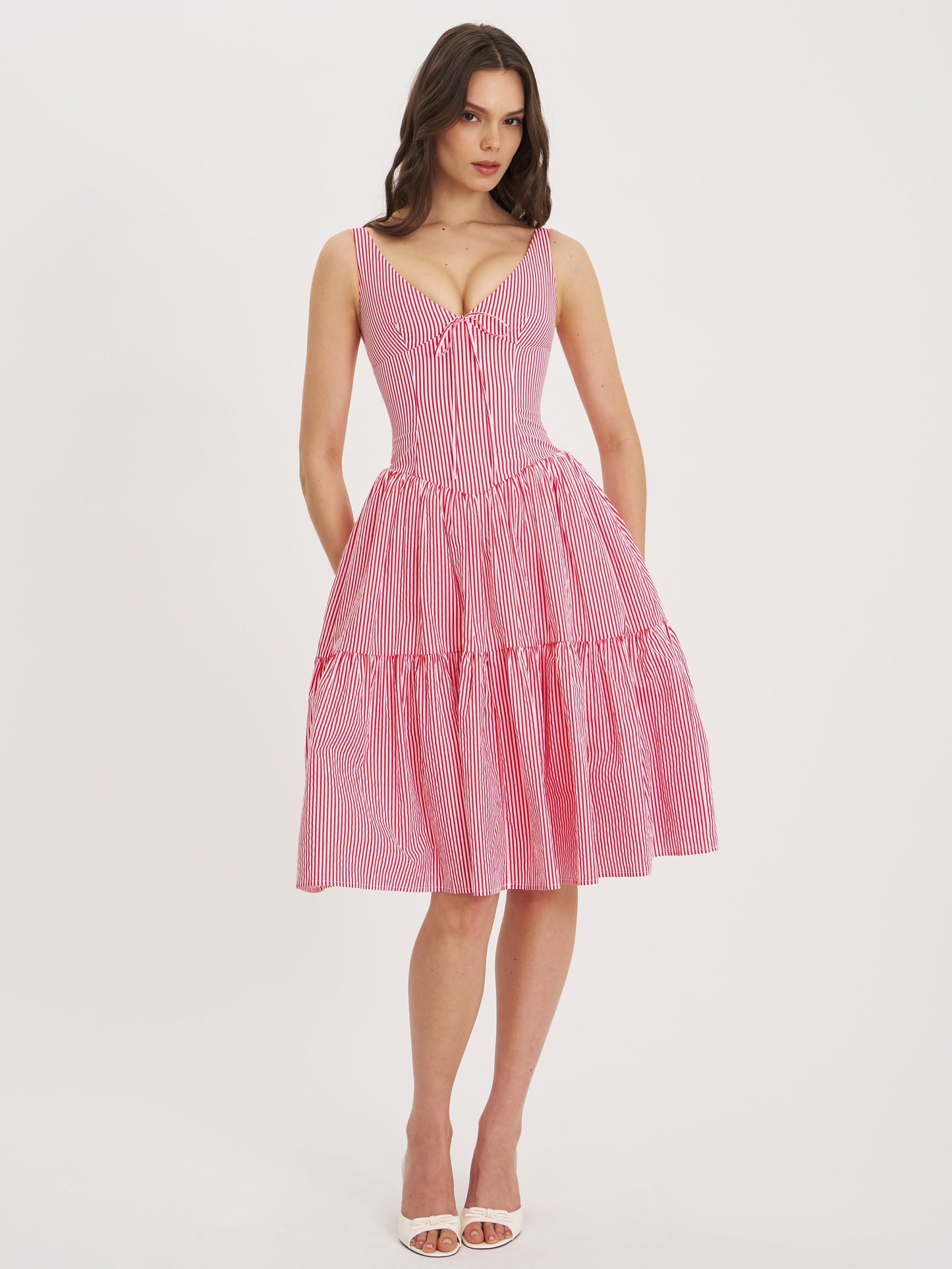 Oceana Red Candy Stripe Drop Waist Midi Dress
