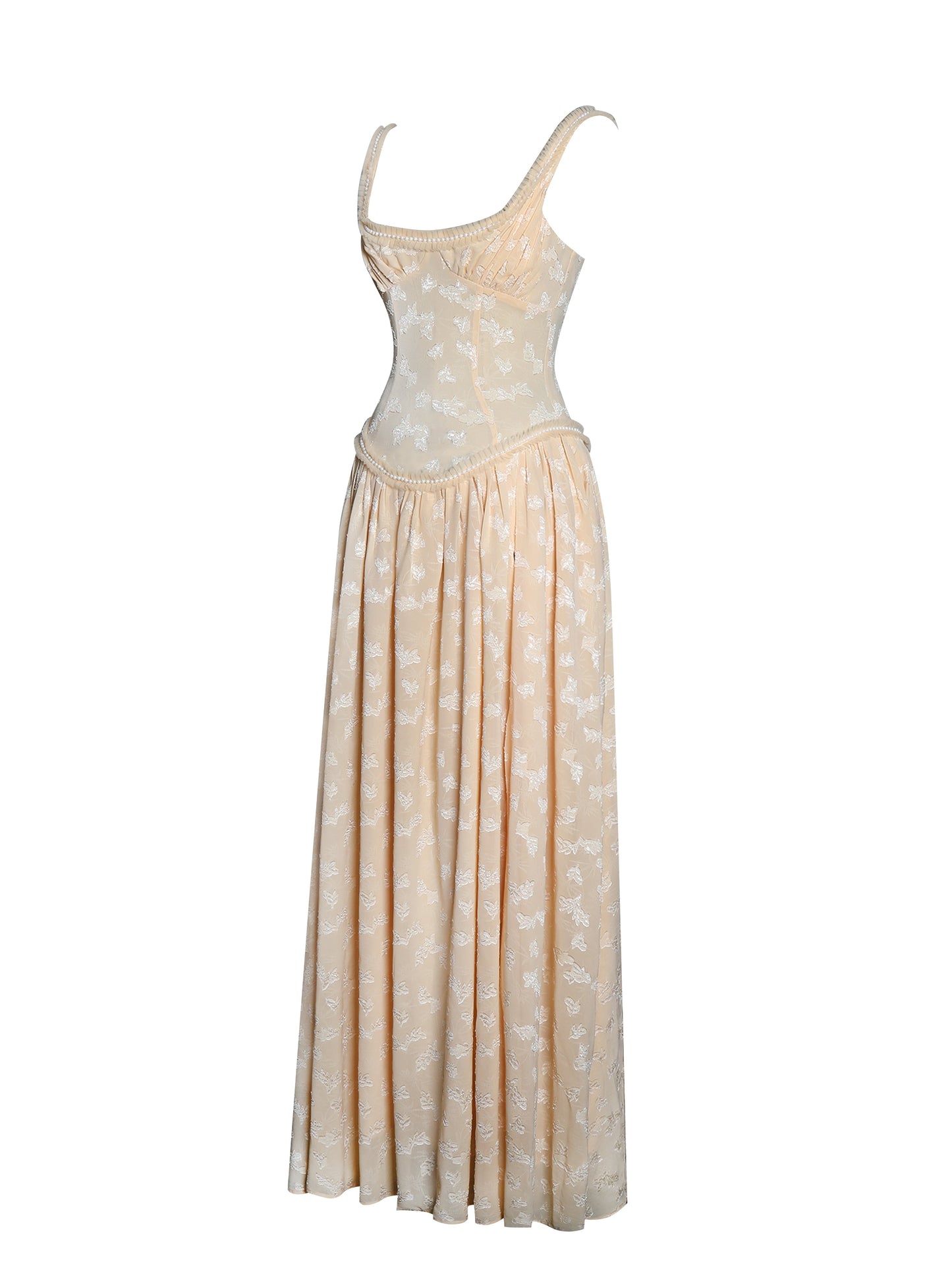 Ulissa Orange Square Neck Jacquard Textured High Slit Maxi Dress