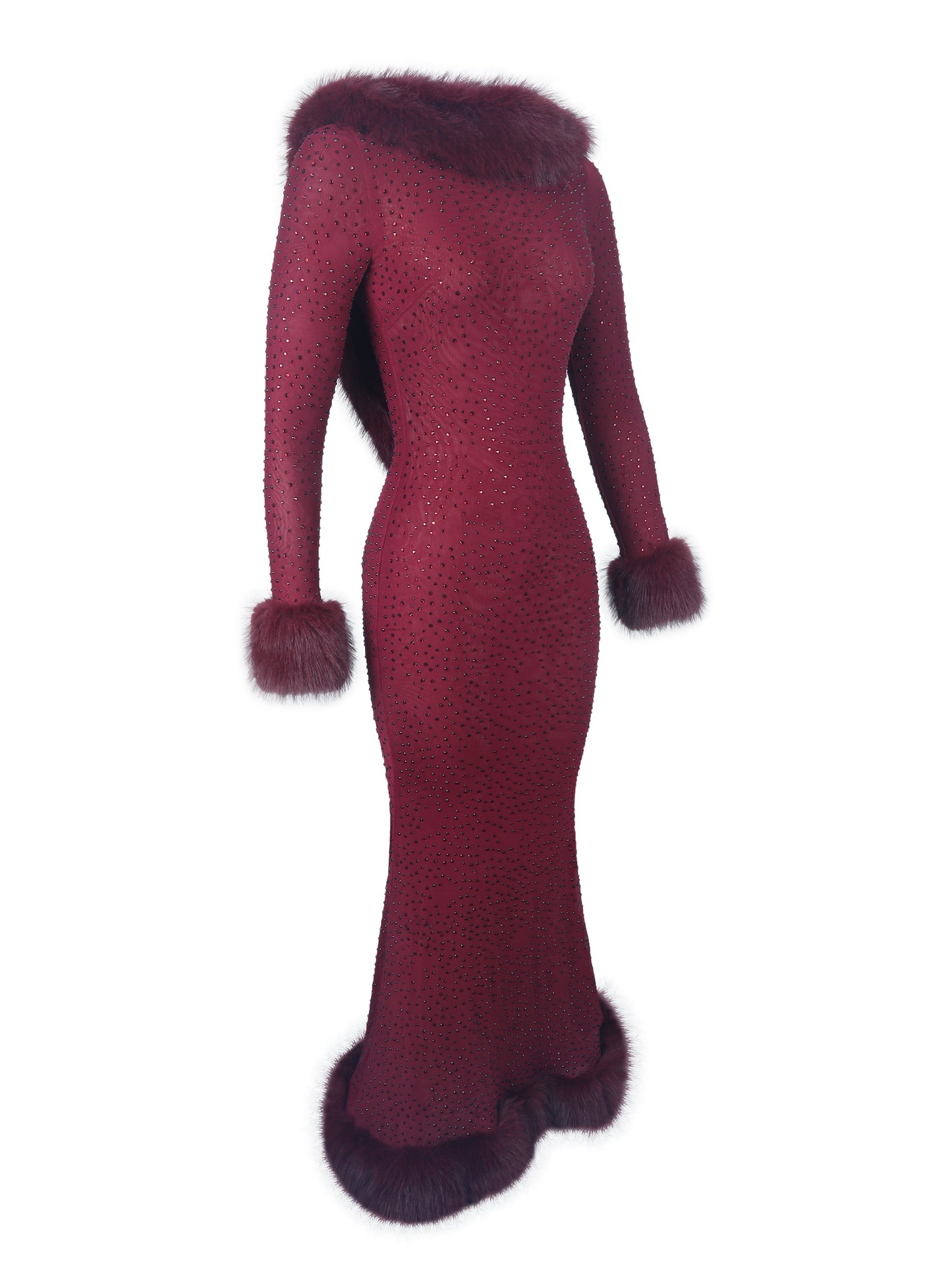 Melrose Burgundy Petite-Length Rhinestone Mesh Low Back Mermaid Gown