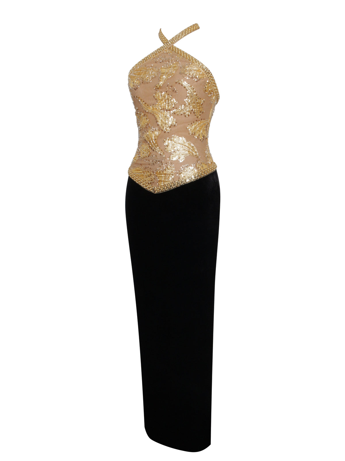 Gazelle Gold Embroidered Vintage Style Maxi Dress