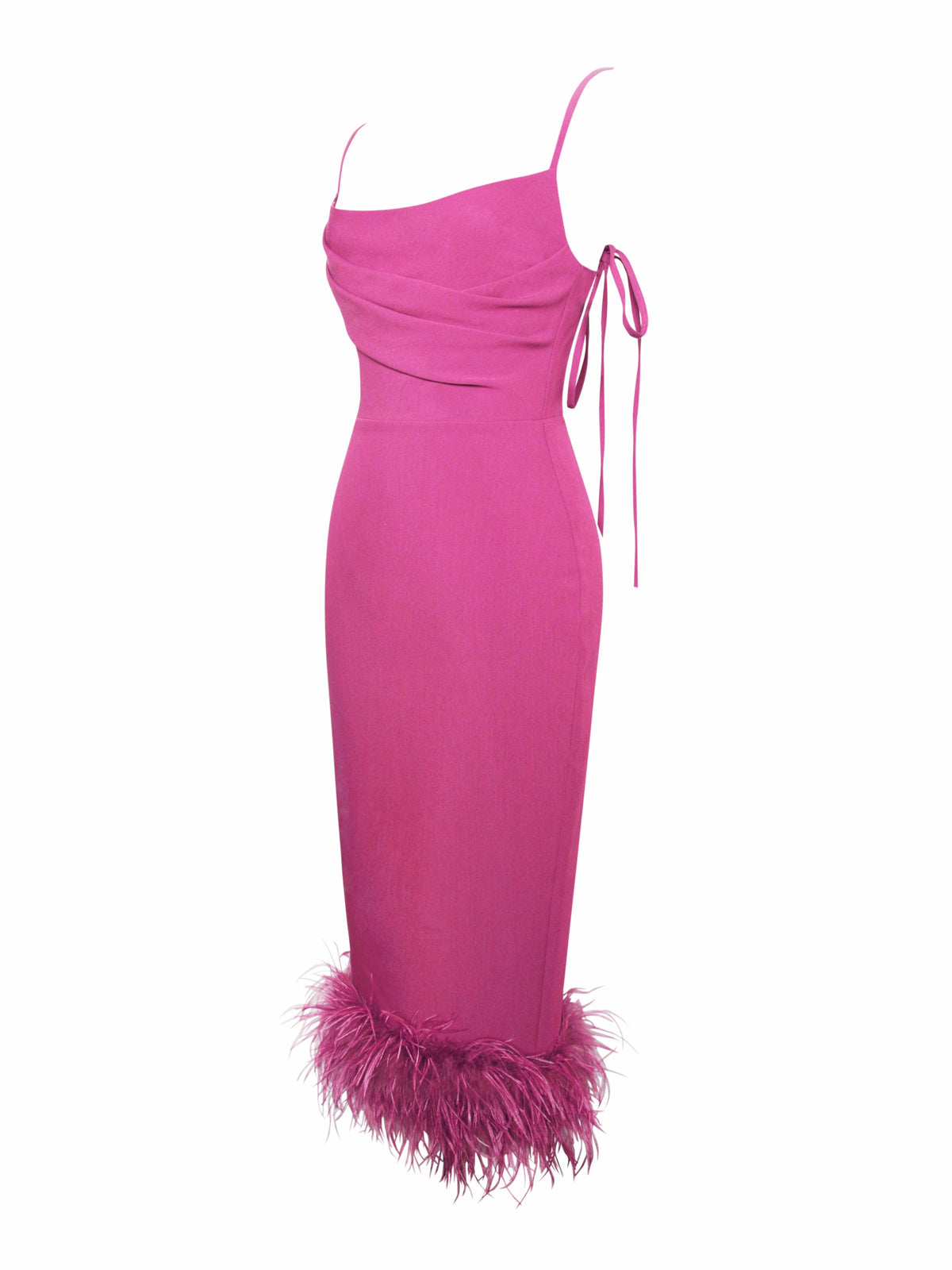 BBC Fiona Fuchsia Feather Trim Bottom Maxi Dress