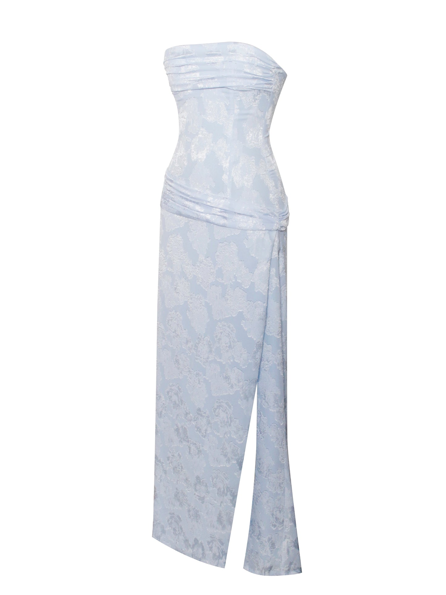 Xatia Baby Blue Jacquard Textured High Slit Maxi Dress