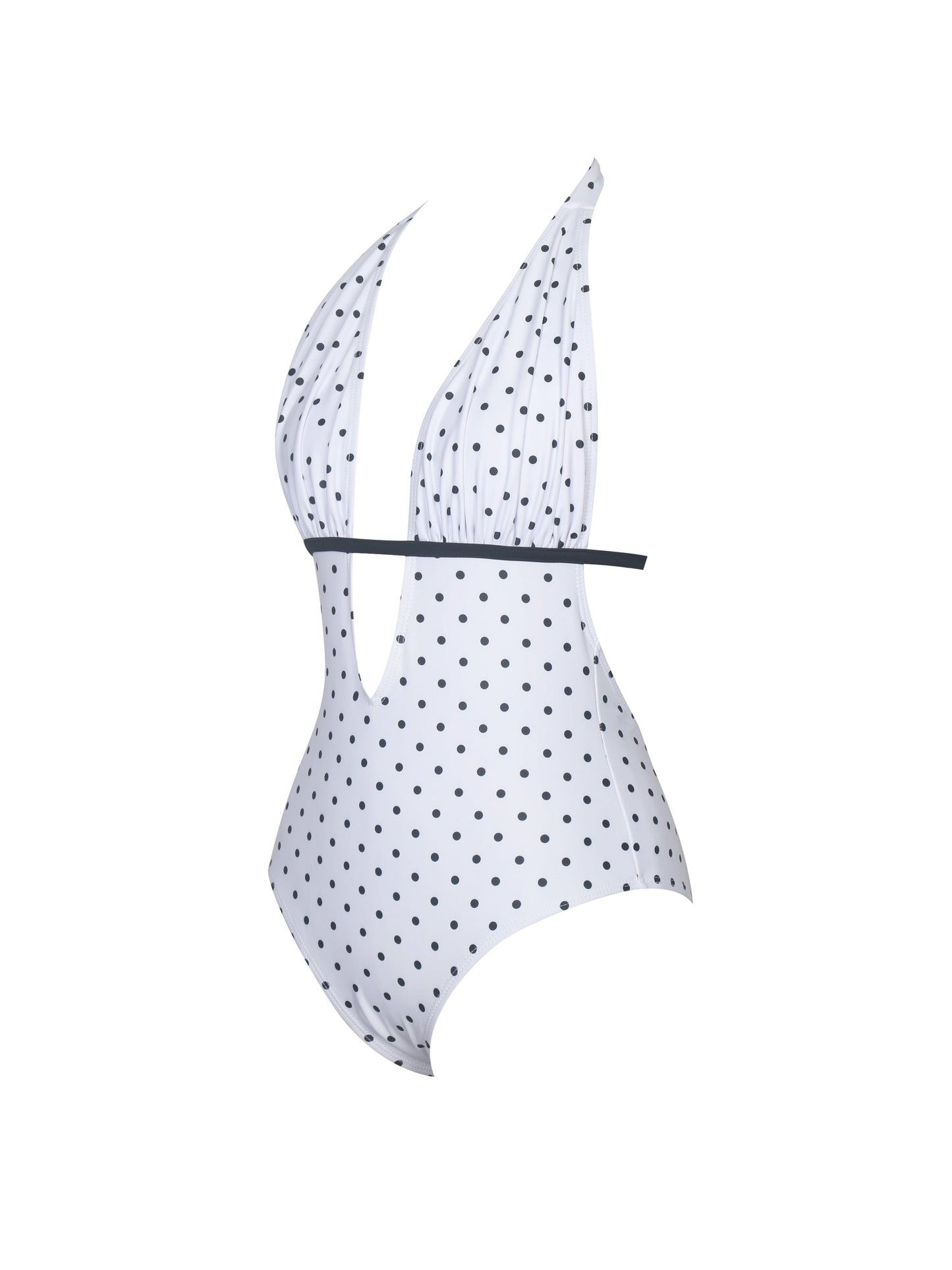 Olive White Base Polka Dot Ruched Halter Backless Swimsuit