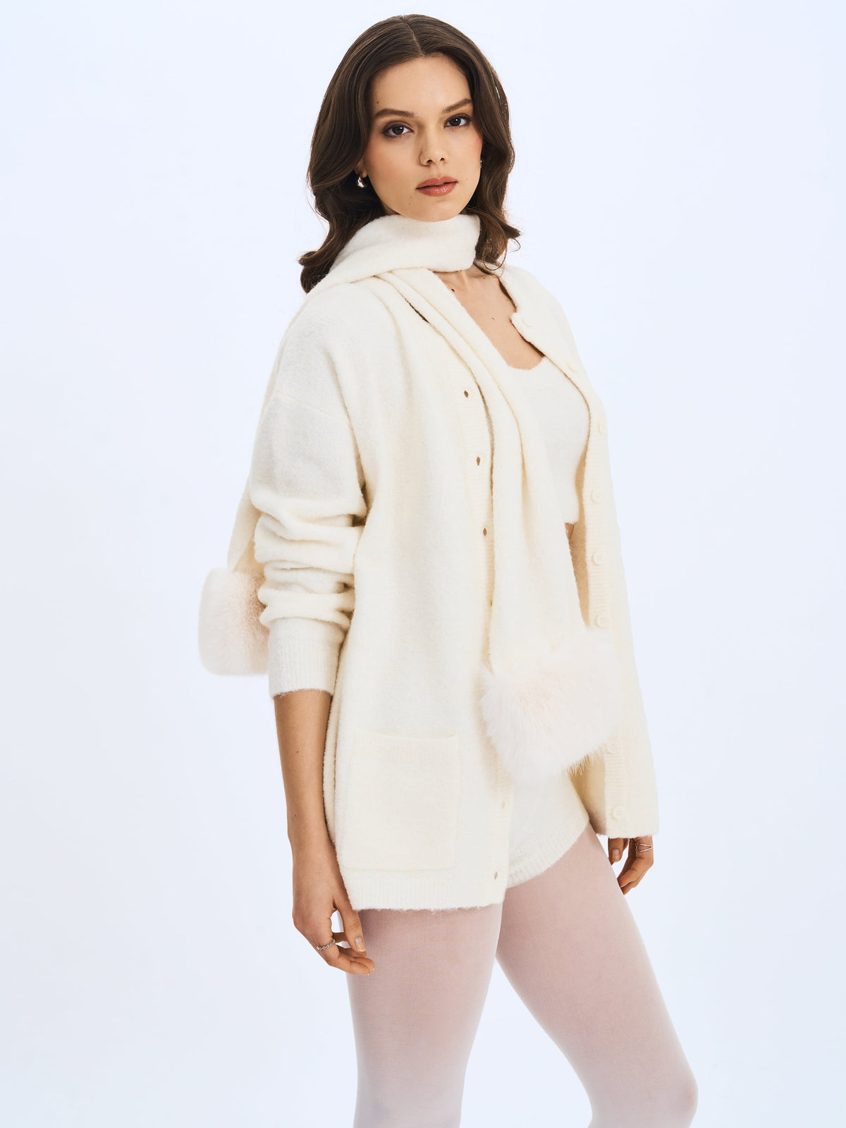 Sera White Wool-Blend Ribbed Knit Mini Shorts
