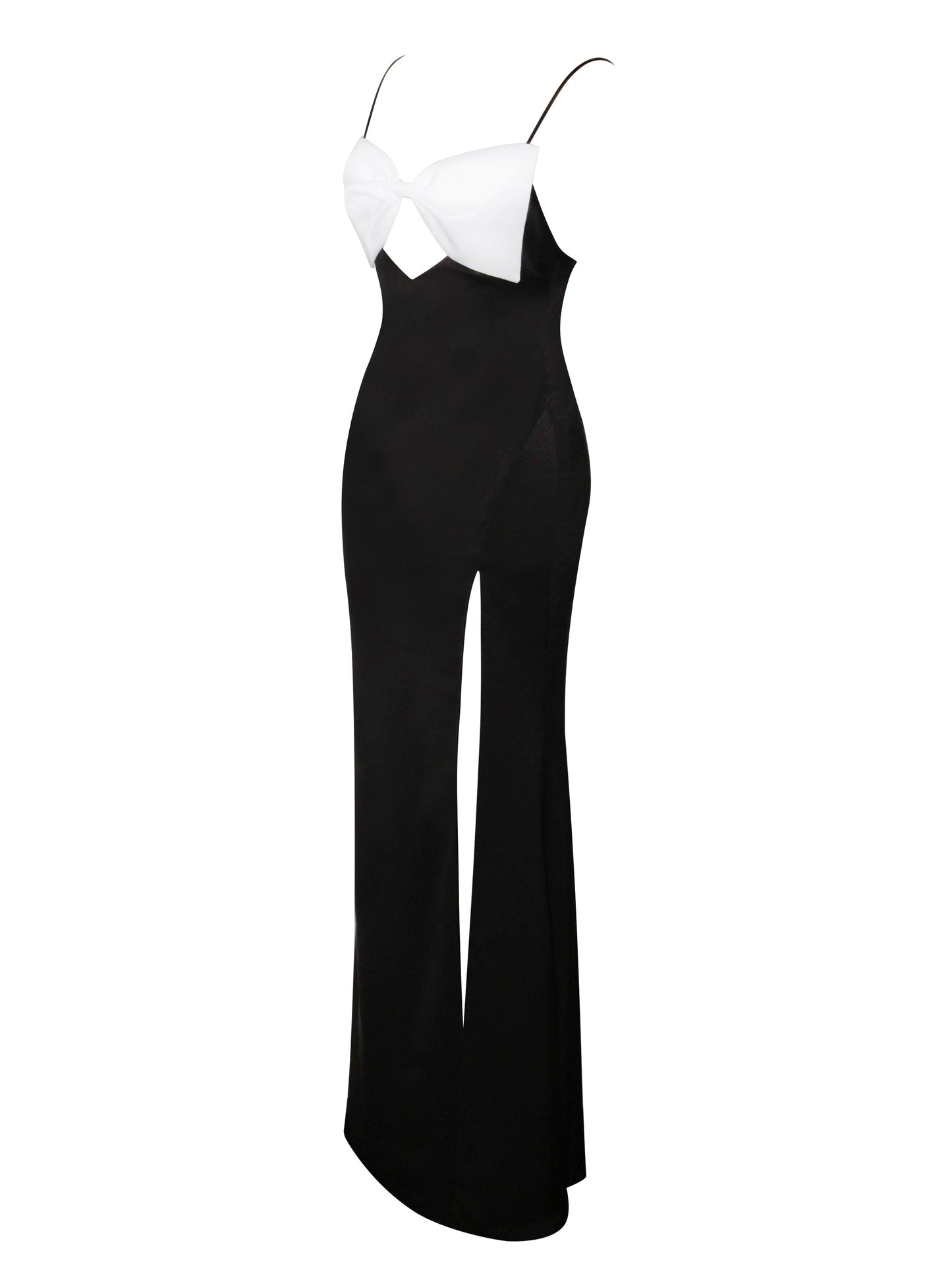 Eleanor Black and White Bow Satin Gown