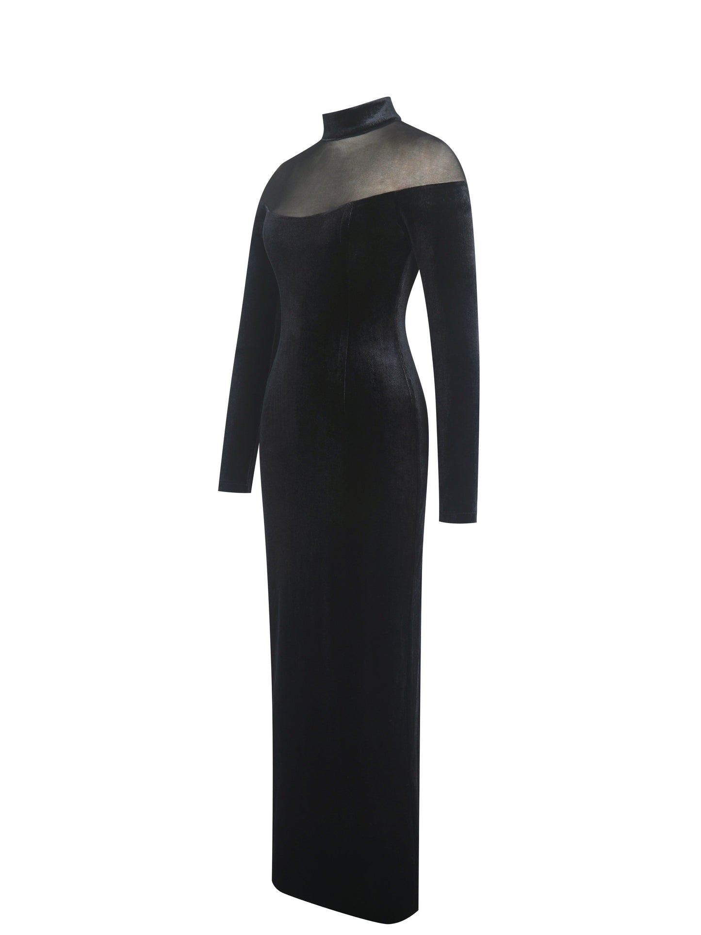 Blair Black Sheer Mock Neck Maxi Dress