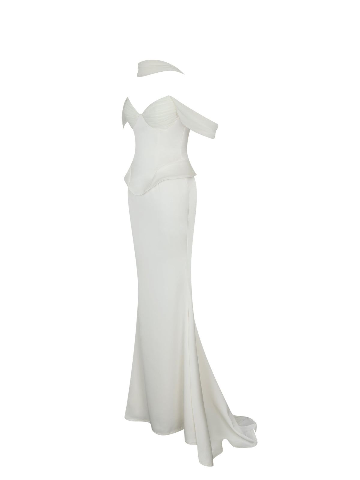 Jessalyn Ivory Sweetheart Peplum Mermaid Wedding Dress with Chiffon Scarf