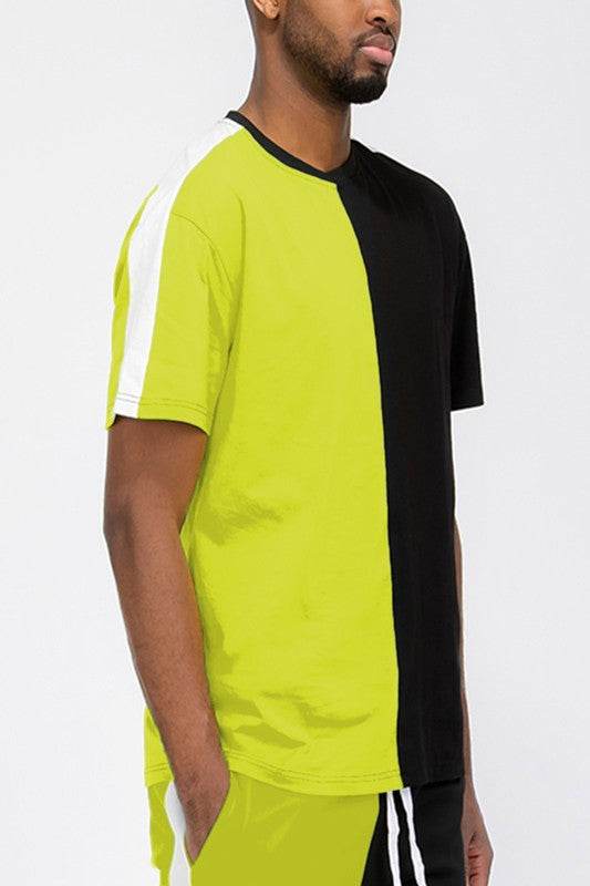 TWO TONE COLOR BLOCK SHORT SLEEVE TSHIRT