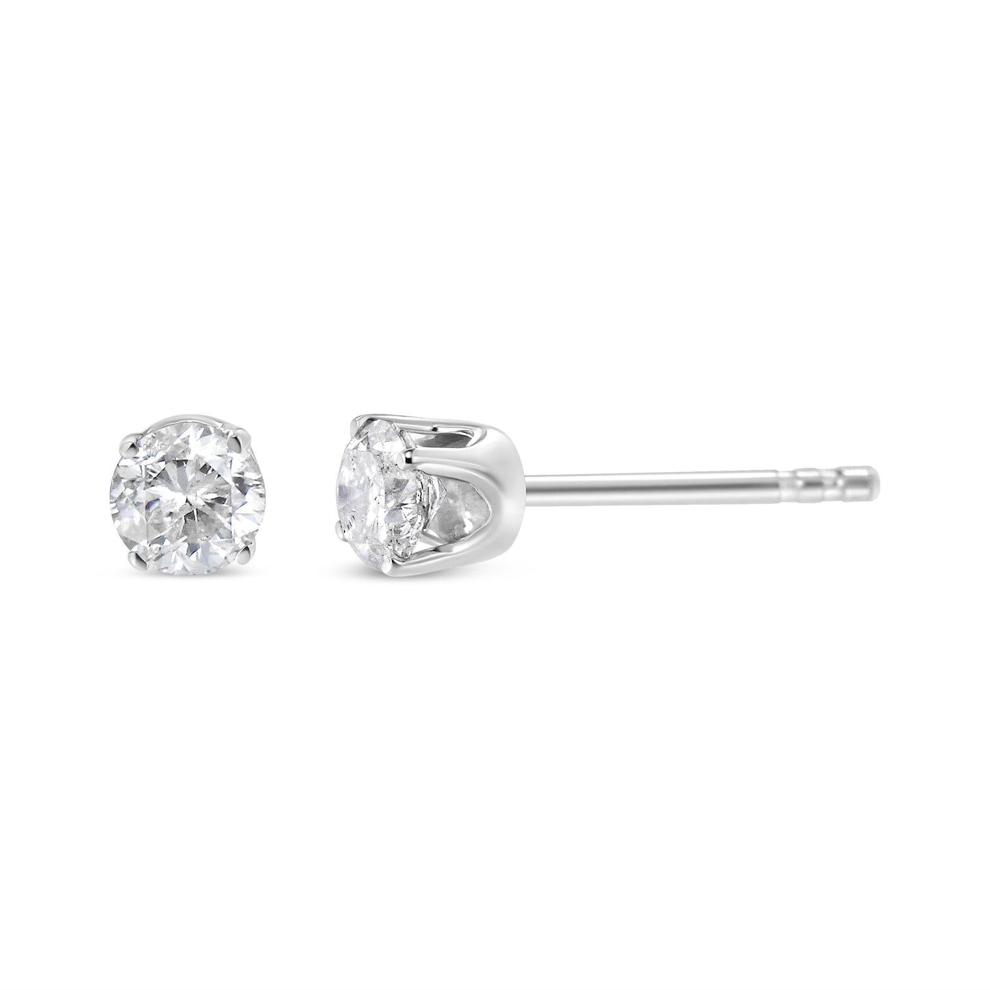 14K White Gold 1.00 Cttw Round Brilliant-Cut Near Colorless Diamond Classic 4-Prong Stud Earrings (H-I Color, I1-I2 Clarity)