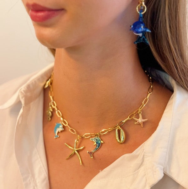 Ocean Play Charm Necklace – Dolphin, Starfish & Sh