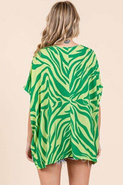 Mittoshop Zebra Print V-Neck Short Sleeve Oversized Top