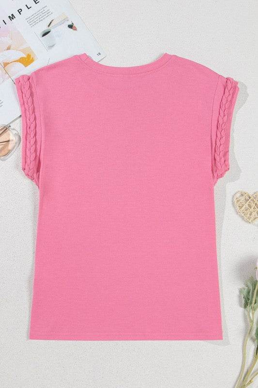 Anika Braided Cap Sleeve Crew Neck Top