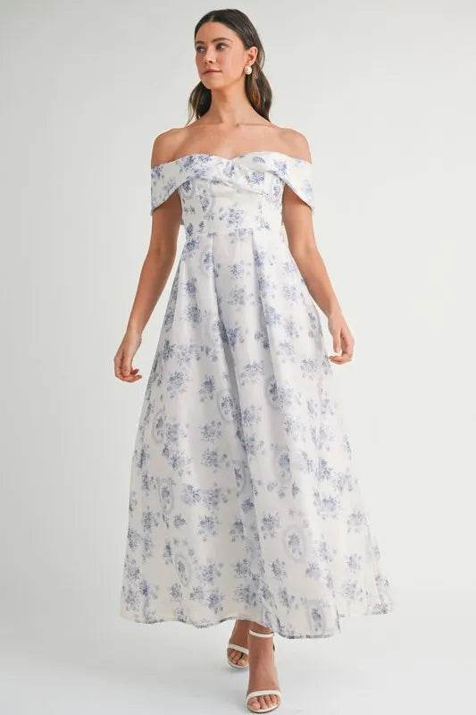 MABLE Floral Printed Off Shoulder Maxi Dress