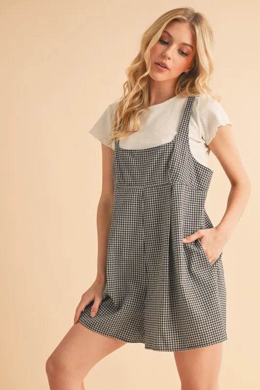 Aemi+Co Plaid Square Neck Romper