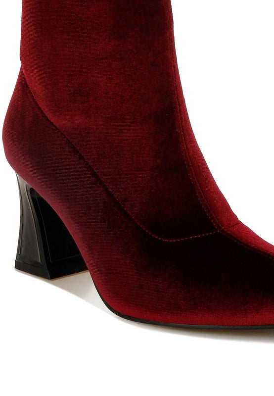 Arcturus Flared Block Heel Velvet Boots