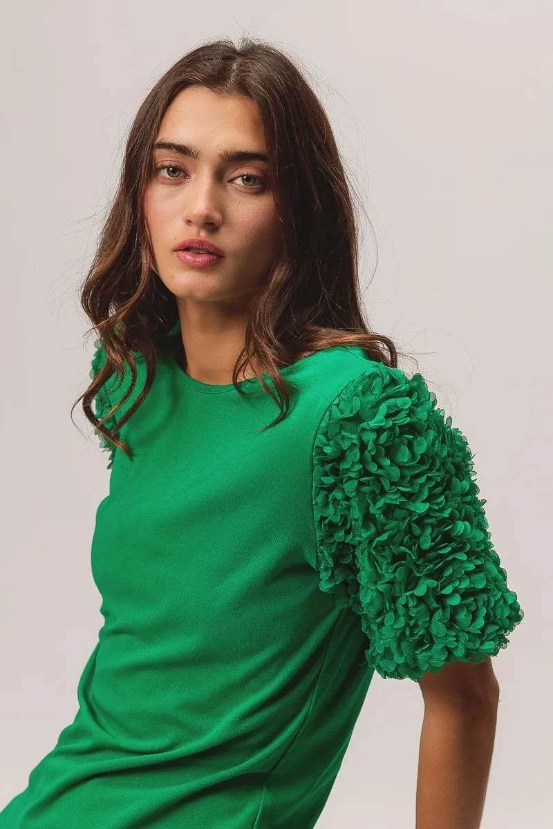 BiBi Short Mesh Flower Sleeve Knit Top