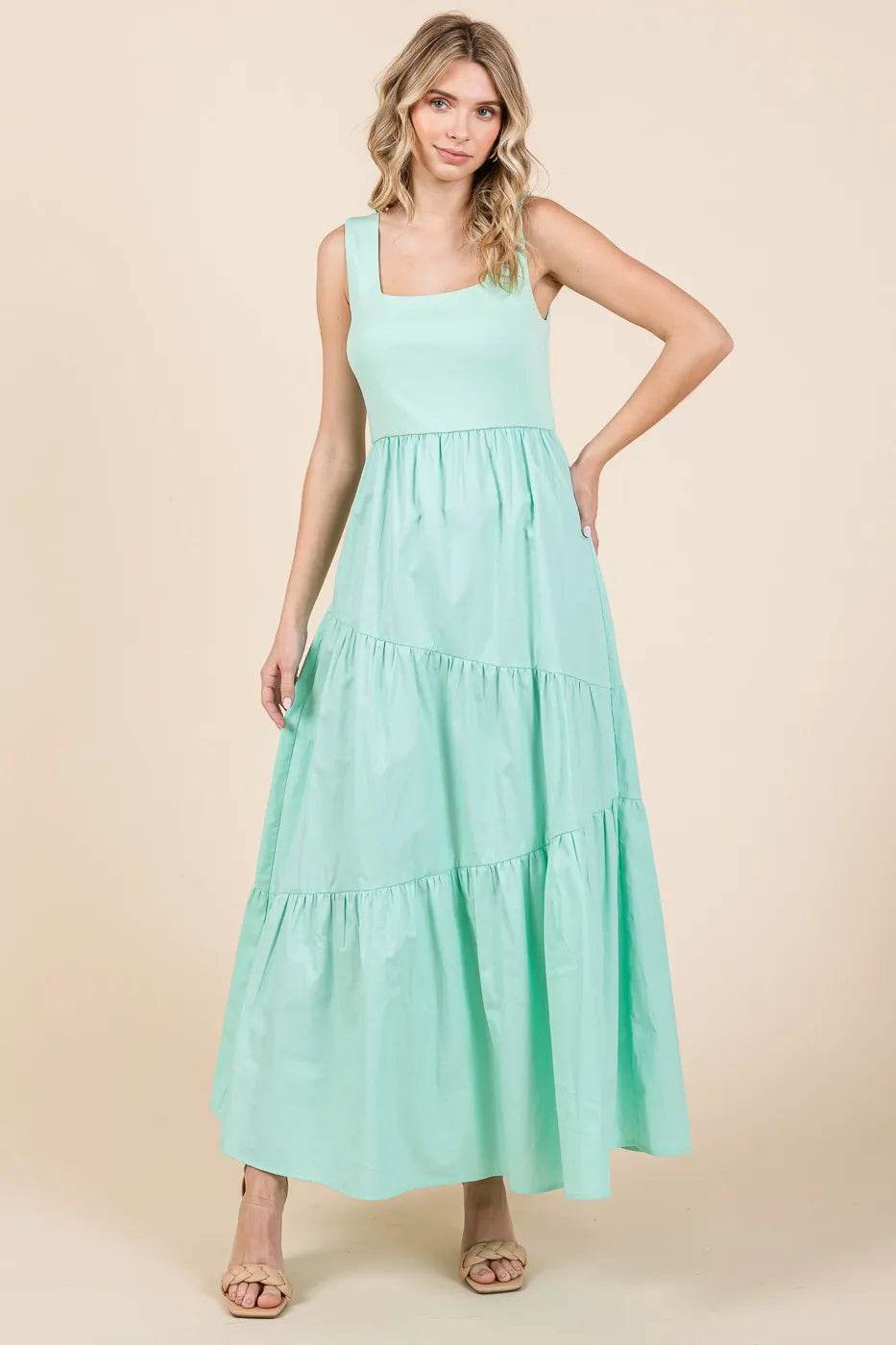 Mittoshop Mix Media Square Neck Maxi Dress