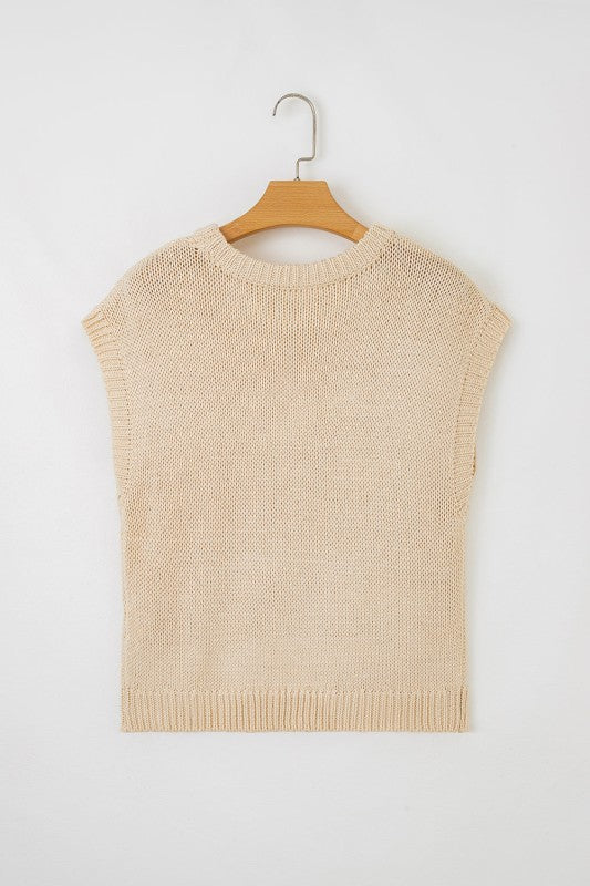 Solid Bow Applique Cap Sleeve Sweater