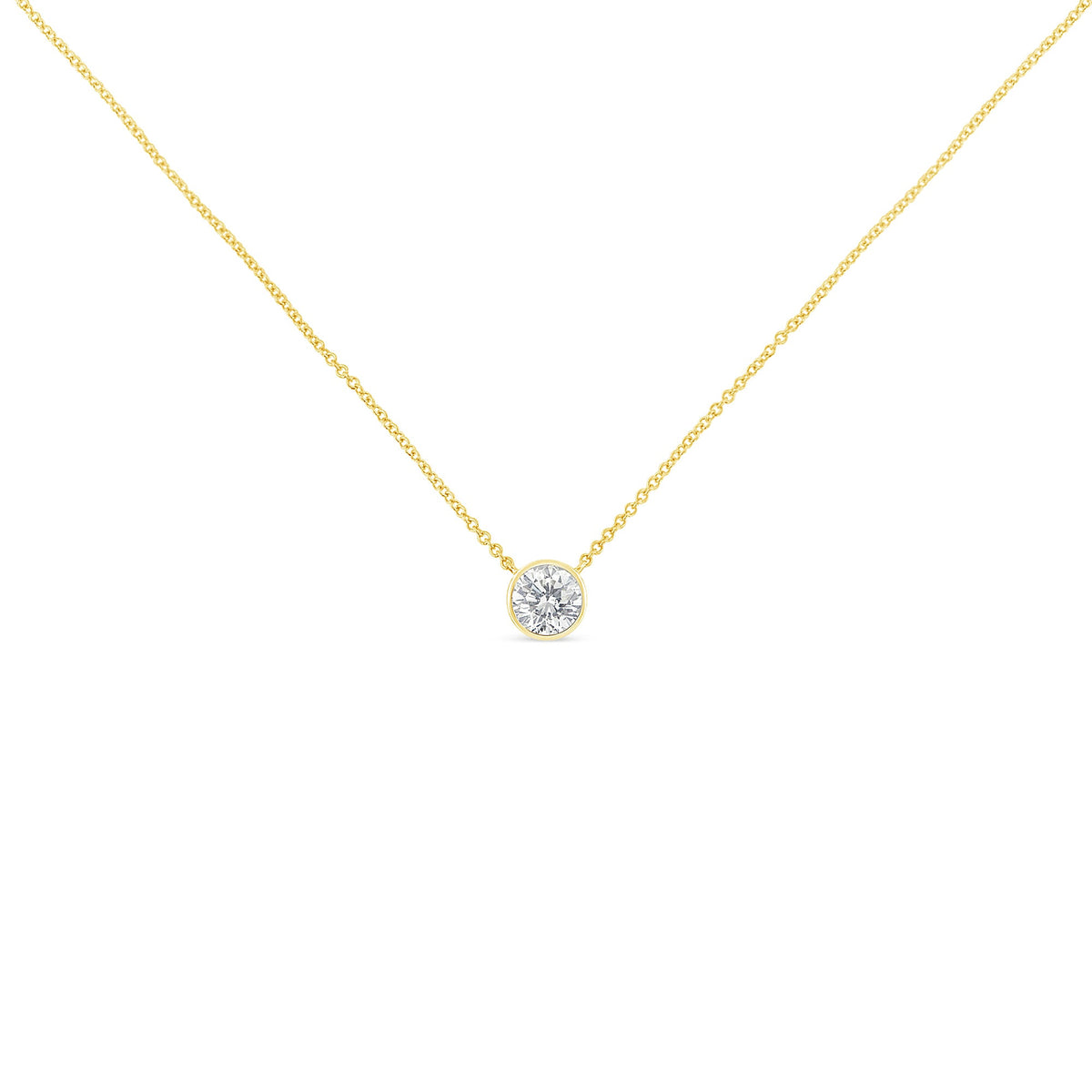 10K Yellow Gold 1/2 Carat Round Brilliant-Cut Diamond Modern Bezel-Set Solitaire 16"-18" Pendant Necklace (H-I Color, SI2-I1 Clarity)