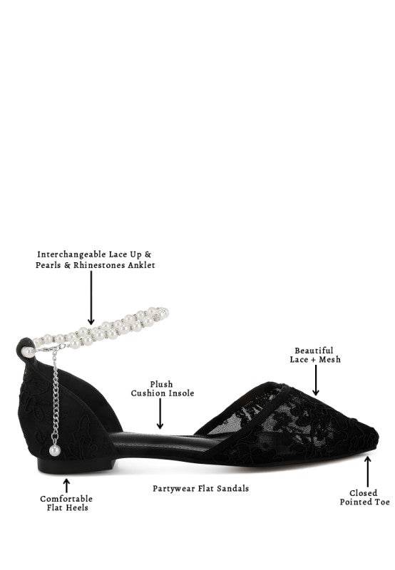 Shrami Pearl & Rhinestone Strap Flat Sandals